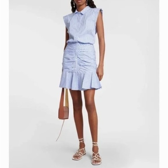 Veronica Beard Dresses & Skirts - VERONICA BEARD Bell Bottom Ruched Seersucker Shirt Dress Shirtdress Preppy 0